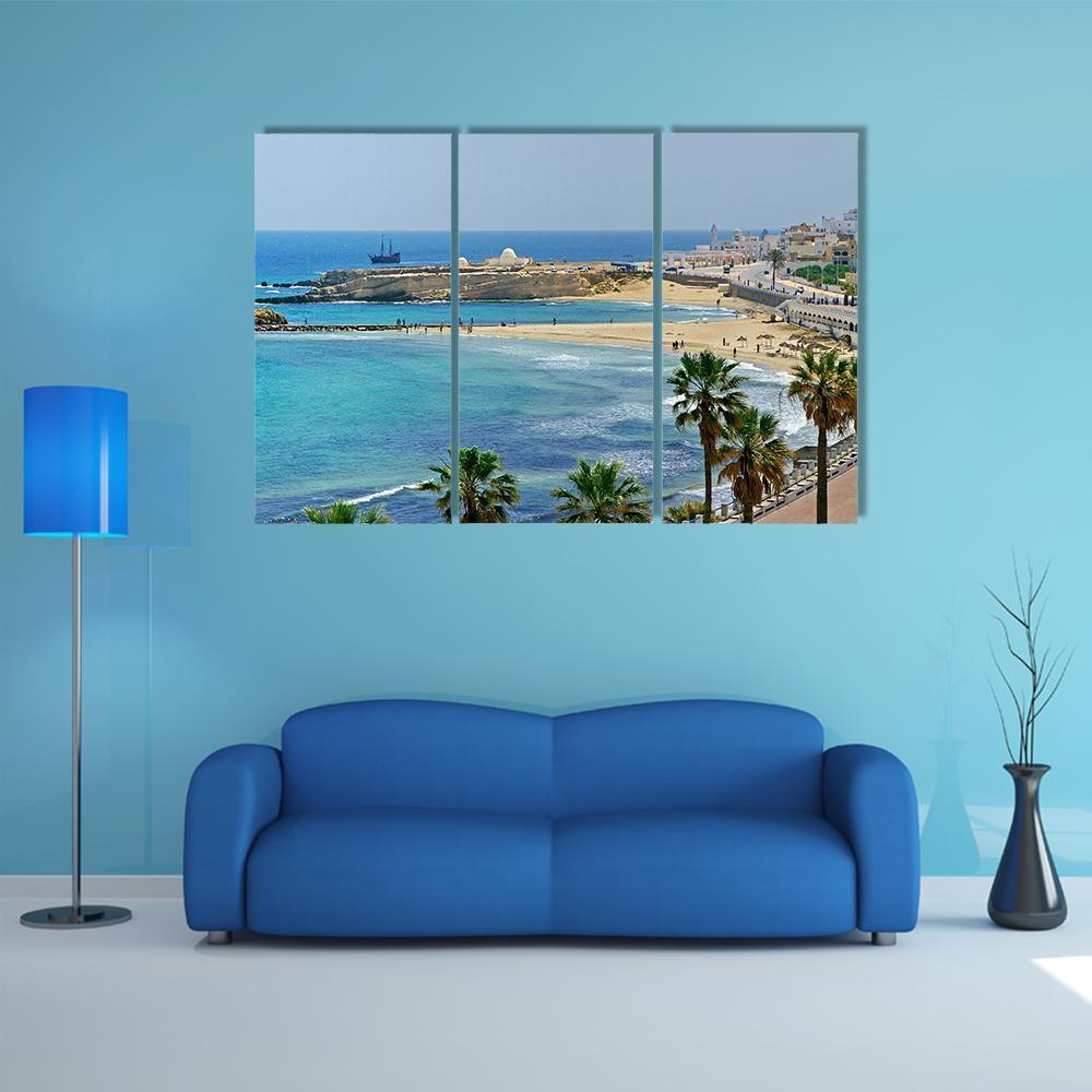Quay In Monastir Canvas Wall Art-3 Horizontal-Gallery Wrap-37" x 24"-Tiaracle