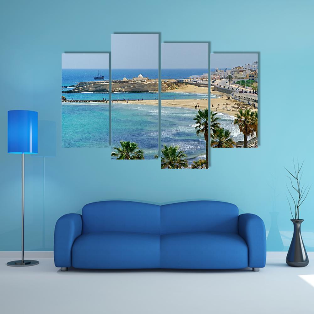 Quay In Monastir Canvas Wall Art-4 Pop-Gallery Wrap-50" x 32"-Tiaracle