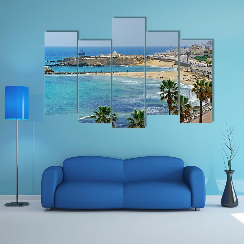 Quay In Monastir Canvas Wall Art-5 Pop-Gallery Wrap-47" x 32"-Tiaracle