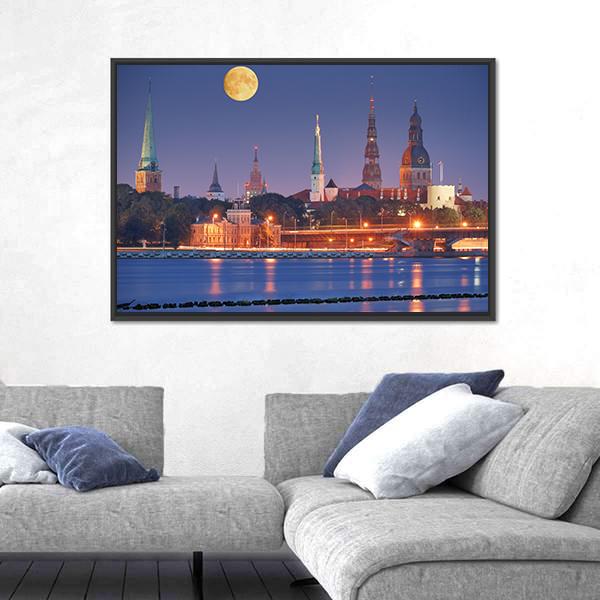 Quay Of Daugava River In Riga Canvas Wall Art-3 Horizontal-Gallery Wrap-25" x 16"-Tiaracle