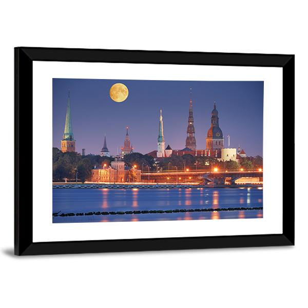 Quay Of Daugava River In Riga Canvas Wall Art-3 Horizontal-Gallery Wrap-25" x 16"-Tiaracle