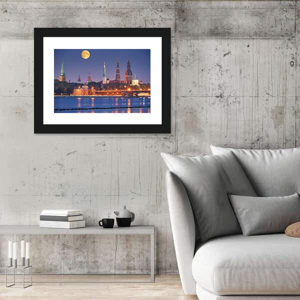 Quay Of Daugava River In Riga Canvas Wall Art-3 Horizontal-Gallery Wrap-25" x 16"-Tiaracle