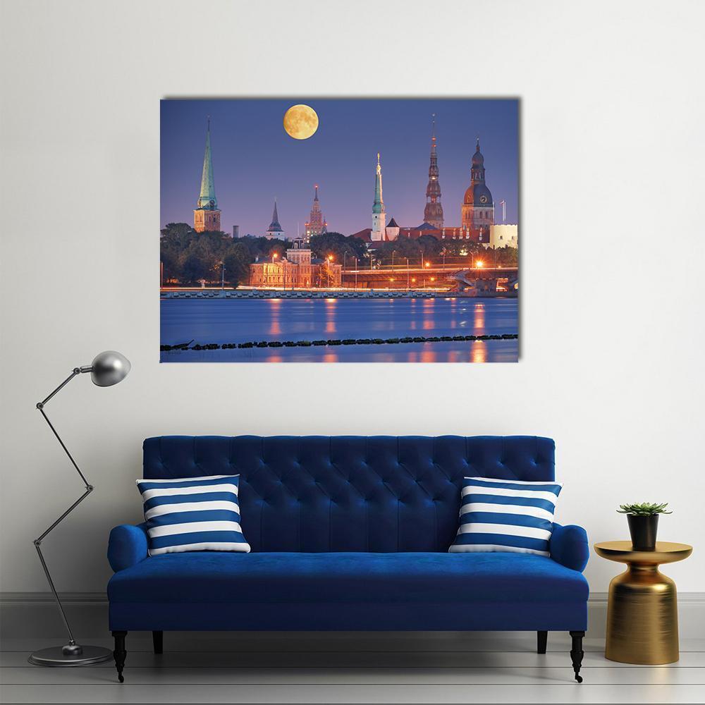 Quay Of Daugava River In Riga Canvas Wall Art-1 Piece-Gallery Wrap-48" x 32"-Tiaracle