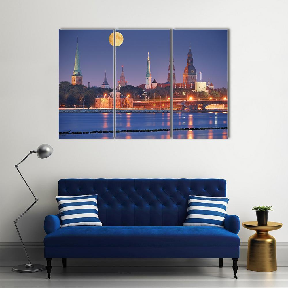 Quay Of Daugava River In Riga Canvas Wall Art-3 Horizontal-Gallery Wrap-37" x 24"-Tiaracle