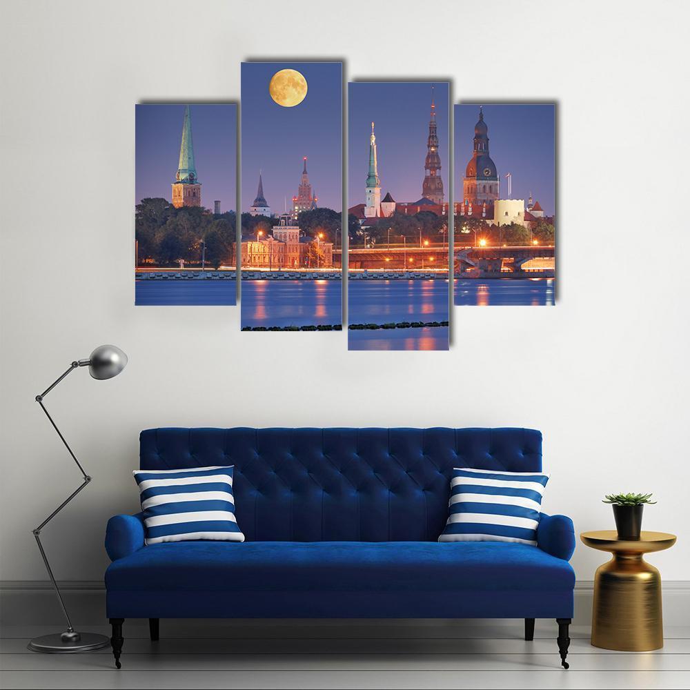Quay Of Daugava River In Riga Canvas Wall Art-4 Pop-Gallery Wrap-50" x 32"-Tiaracle