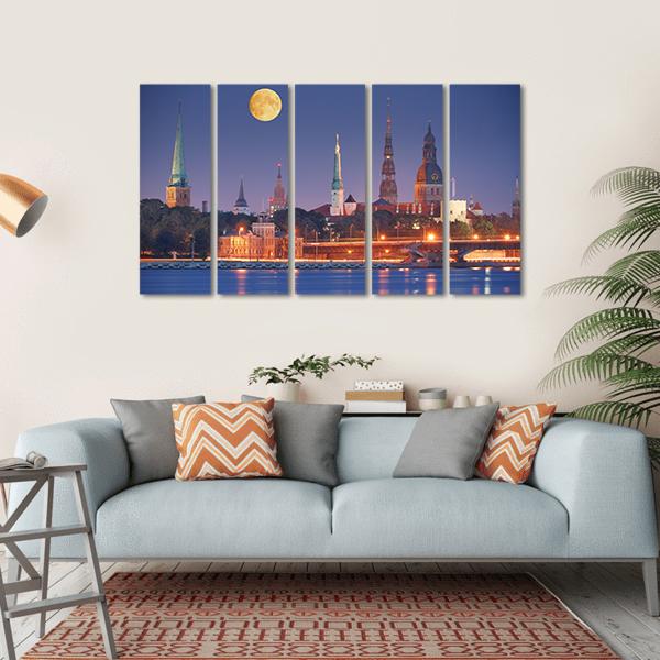 Quay Of Daugava River In Riga Canvas Wall Art-5 Horizontal-Gallery Wrap-22" x 12"-Tiaracle
