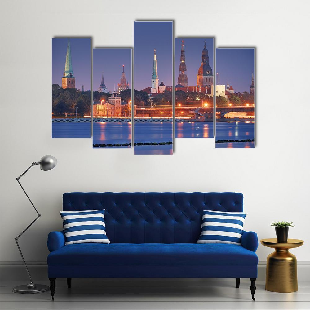 Quay Of Daugava River In Riga Canvas Wall Art-5 Pop-Gallery Wrap-47" x 32"-Tiaracle