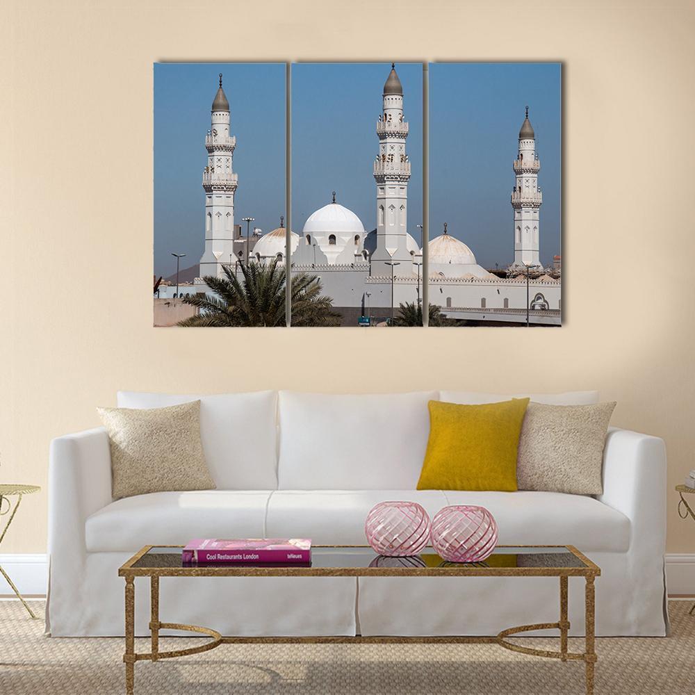 Quba Mosque In Al Medinah Canvas Wall Art-3 Horizontal-Gallery Wrap-37" x 24"-Tiaracle