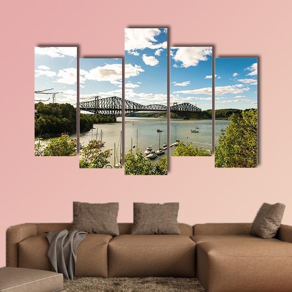 Quebec City Bridge In Canada Canvas Wall Art-5 Pop-Gallery Wrap-47" x 32"-Tiaracle