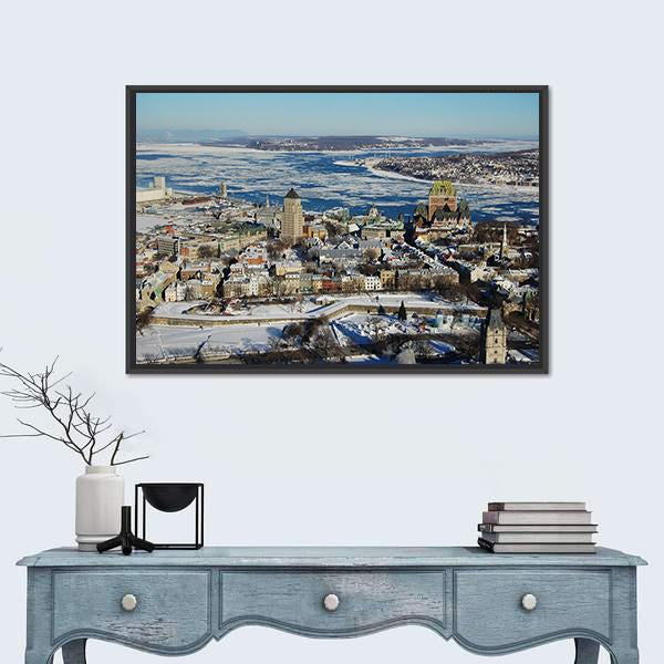 Quebec City In Winter Canvas Wall Art-1 Piece-Floating Frame-24" x 16"-Tiaracle