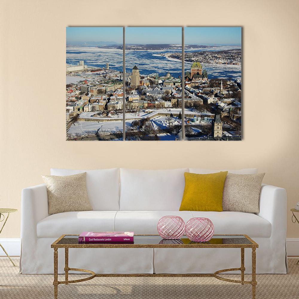 Quebec City In Winter Canvas Wall Art-5 Star-Gallery Wrap-62" x 32"-Tiaracle