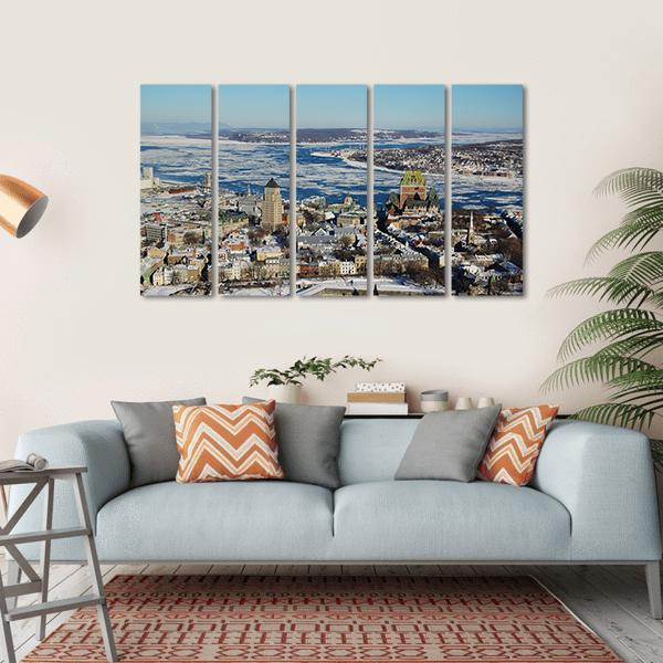 Quebec City In Winter Canvas Wall Art-5 Horizontal-Gallery Wrap-22" x 12"-Tiaracle