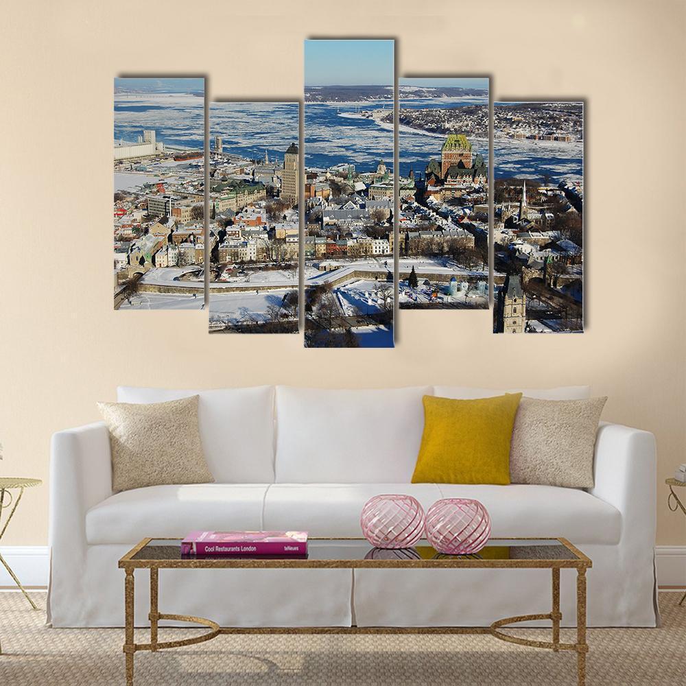 Quebec City In Winter Canvas Wall Art-5 Pop-Gallery Wrap-47" x 32"-Tiaracle