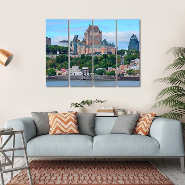 Quebec City Skyline Over River Canvas Wall Art-4 Horizontal-Gallery Wrap-34" x 24"-Tiaracle