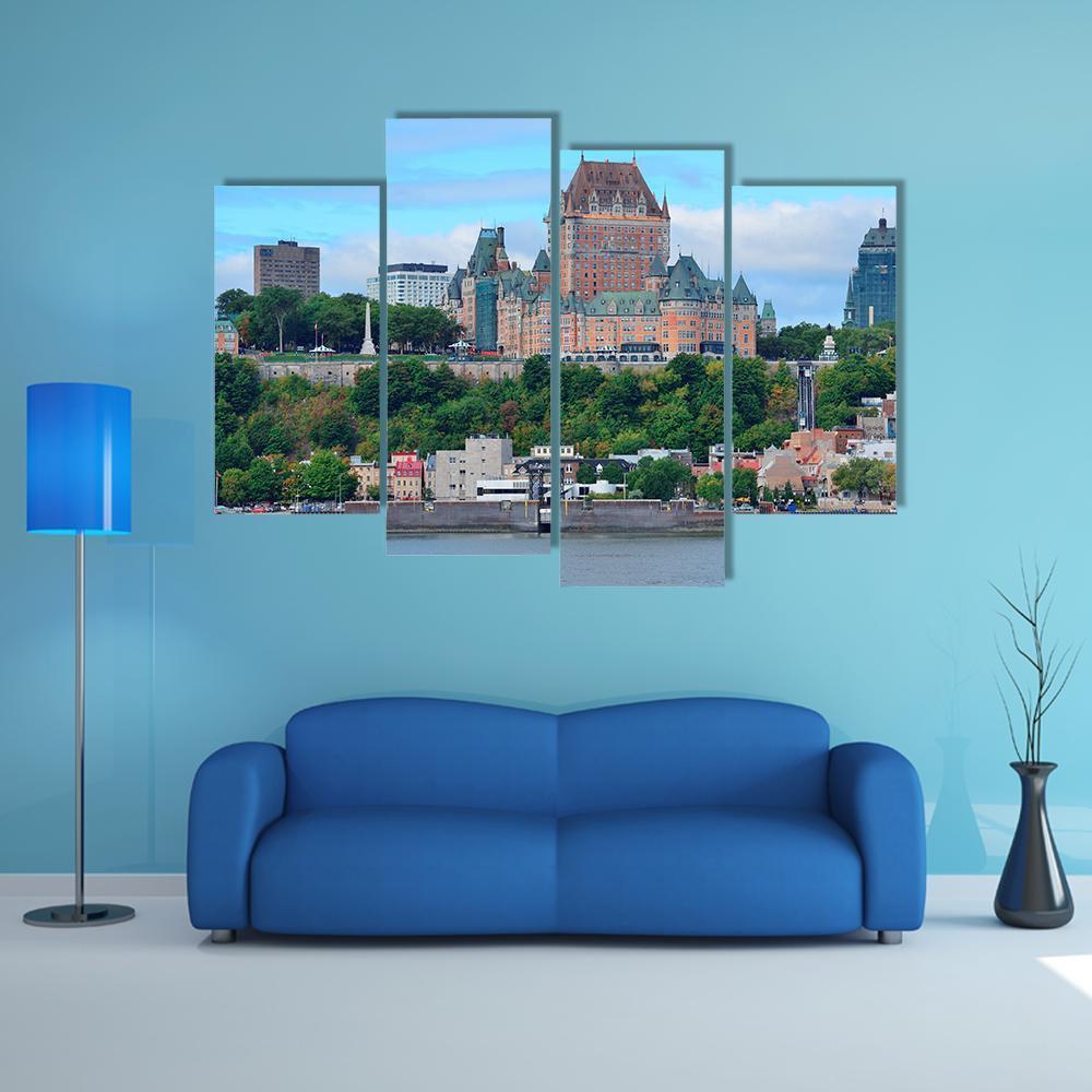 Quebec City Skyline Over River Canvas Wall Art-4 Pop-Gallery Wrap-50" x 32"-Tiaracle