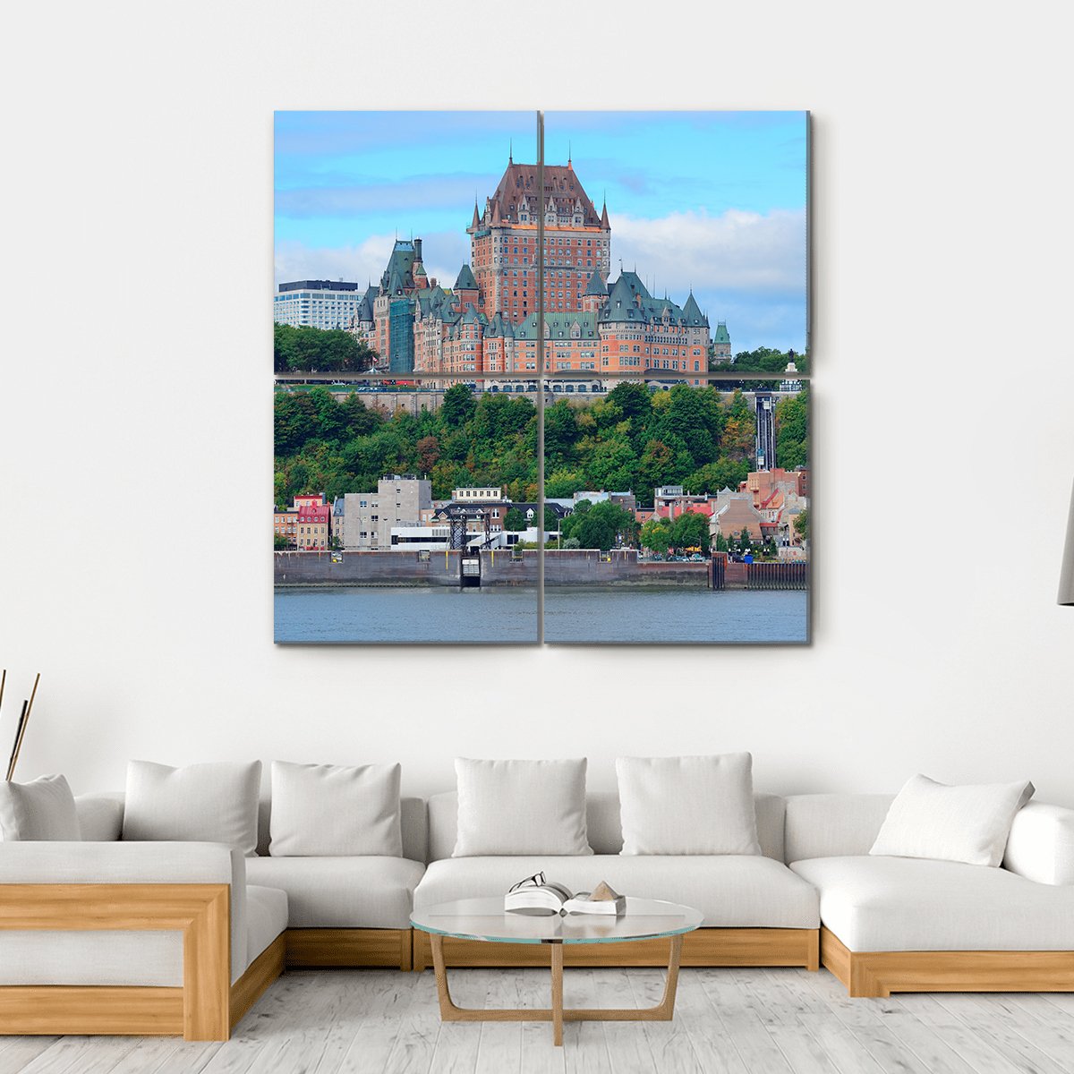 Quebec City Skyline Over River Canvas Wall Art-4 Square-Gallery Wrap-17" x 17"-Tiaracle