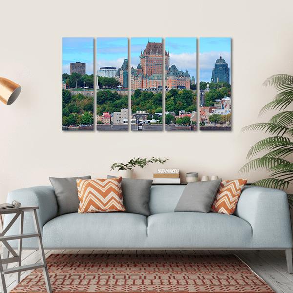 Quebec City Skyline Over River Canvas Wall Art-5 Horizontal-Gallery Wrap-22" x 12"-Tiaracle
