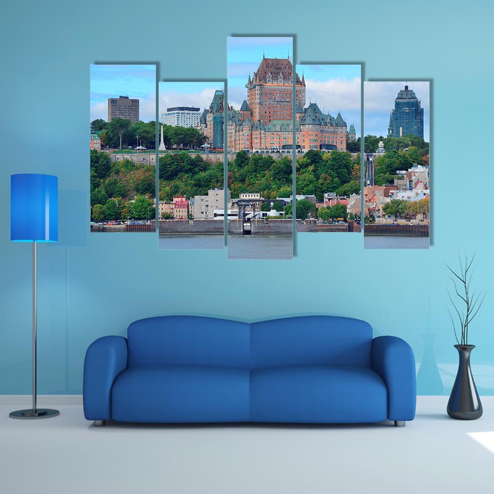Quebec City Skyline Over River Canvas Wall Art-5 Pop-Gallery Wrap-47" x 32"-Tiaracle