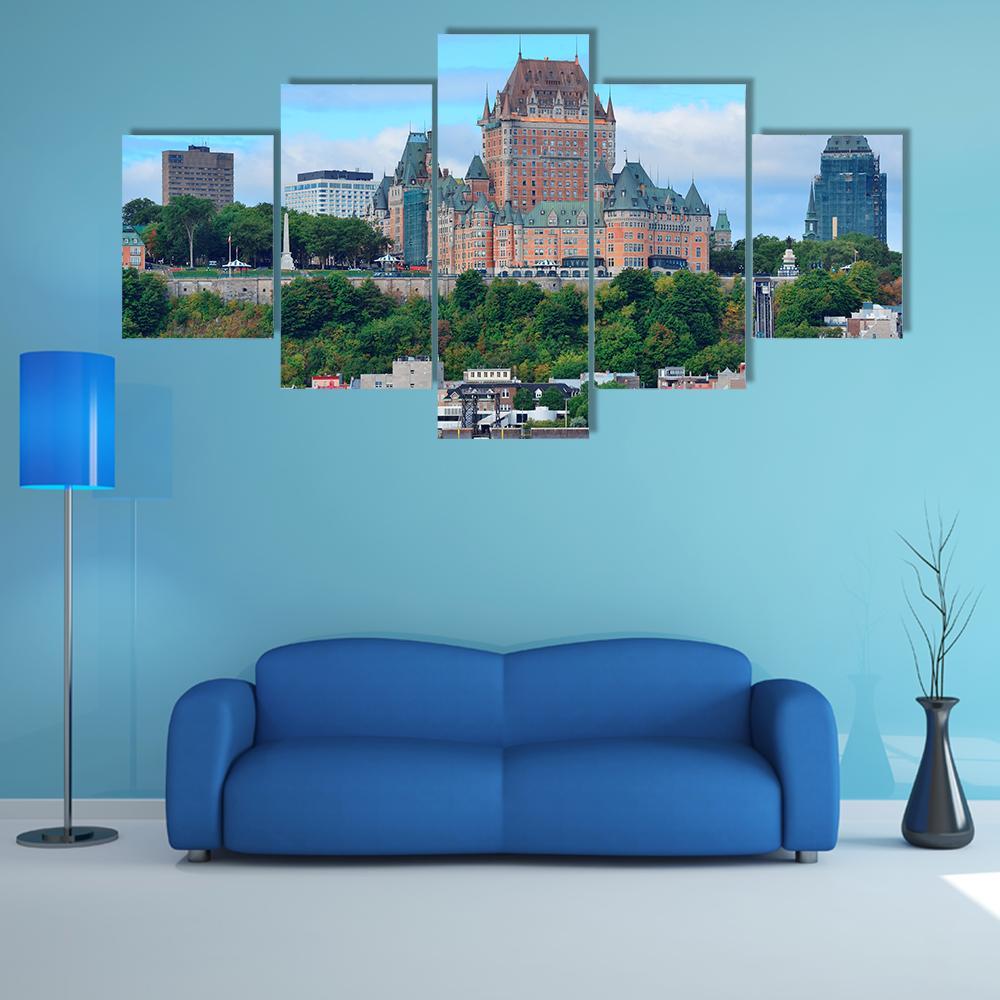 Quebec City Skyline Over River Canvas Wall Art-5 Star-Gallery Wrap-62" x 32"-Tiaracle