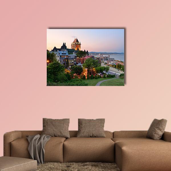 Quebec City Skyline With Chateau Frontenac At Sunset Canvas Wall Art-4 Pop-Gallery Wrap-50" x 32"-Tiaracle