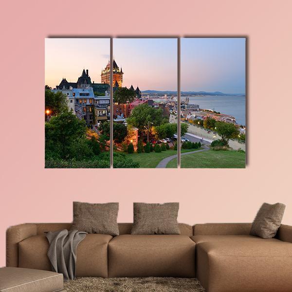 Quebec City Skyline With Chateau Frontenac At Sunset Canvas Wall Art-3 Horizontal-Gallery Wrap-37" x 24"-Tiaracle