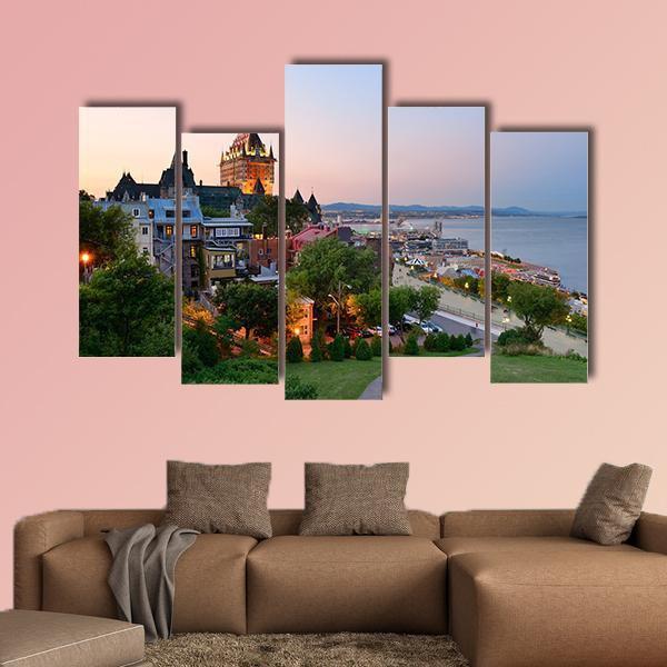 Quebec City Skyline With Chateau Frontenac At Sunset Canvas Wall Art-5 Pop-Gallery Wrap-47" x 32"-Tiaracle