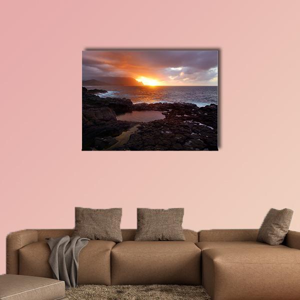 Queen's Bath On Sunset On Island Of Kauai Canvas Wall Art-4 Horizontal-Gallery Wrap-34" x 24"-Tiaracle