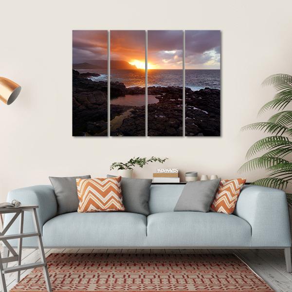 Queen's Bath On Sunset On Island Of Kauai Canvas Wall Art-4 Horizontal-Gallery Wrap-34" x 24"-Tiaracle