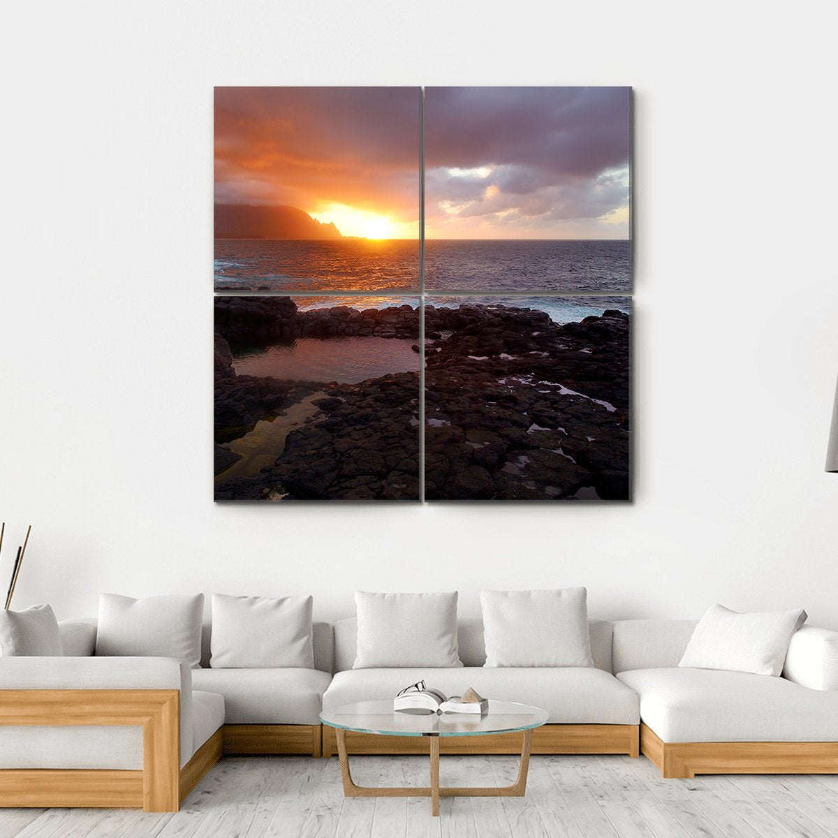 Queen's Bath On Sunset On Island Of Kauai Canvas Wall Art-4 Square-Gallery Wrap-17" x 17"-Tiaracle