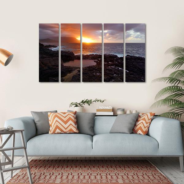 Queen's Bath On Sunset On Island Of Kauai Canvas Wall Art-5 Horizontal-Gallery Wrap-22" x 12"-Tiaracle