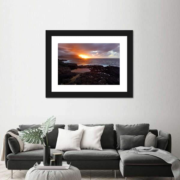 Queen's Bath On Sunset On Island Of Kauai Panoramic Canvas Wall Art-1 Piece-36" x 12"-Tiaracle