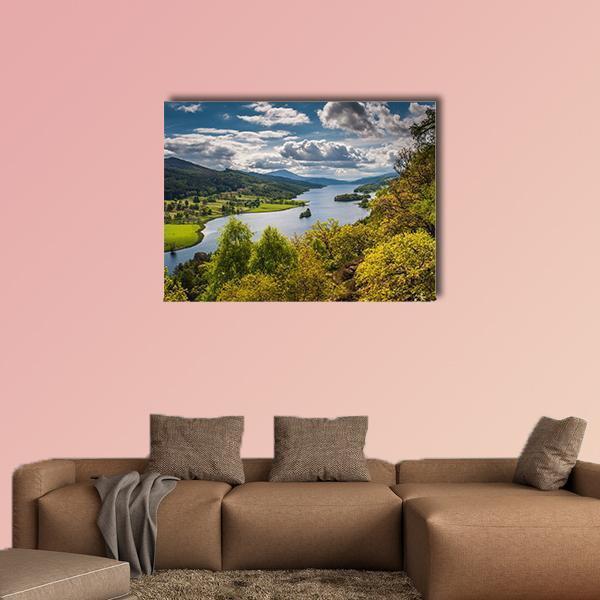 Queens View Near Pitlochry In Scotland Canvas Wall Art-4 Horizontal-Gallery Wrap-34" x 24"-Tiaracle