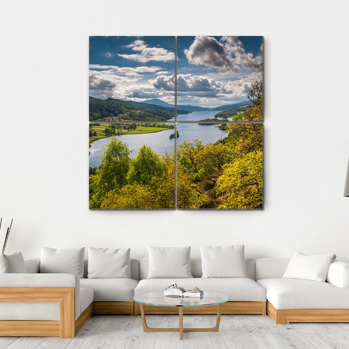 Queens View Near Pitlochry In Scotland Canvas Wall Art-4 Square-Gallery Wrap-17" x 17"-Tiaracle
