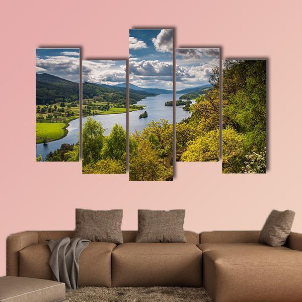 Queens View Near Pitlochry In Scotland Canvas Wall Art-5 Pop-Gallery Wrap-47" x 32"-Tiaracle
