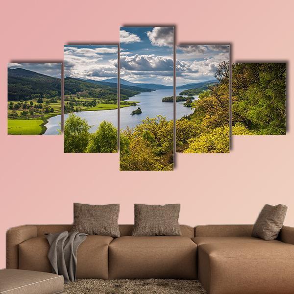 Queens View Near Pitlochry In Scotland Canvas Wall Art-5 Star-Gallery Wrap-62" x 32"-Tiaracle