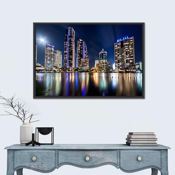 Queensland City At Night Australia Canvas Wall Art-1 Piece-Floating Frame-24" x 16"-Tiaracle