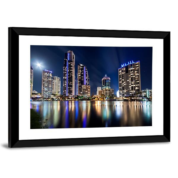 Queensland City At Night Australia Canvas Wall Art-3 Horizontal-Gallery Wrap-25" x 16"-Tiaracle