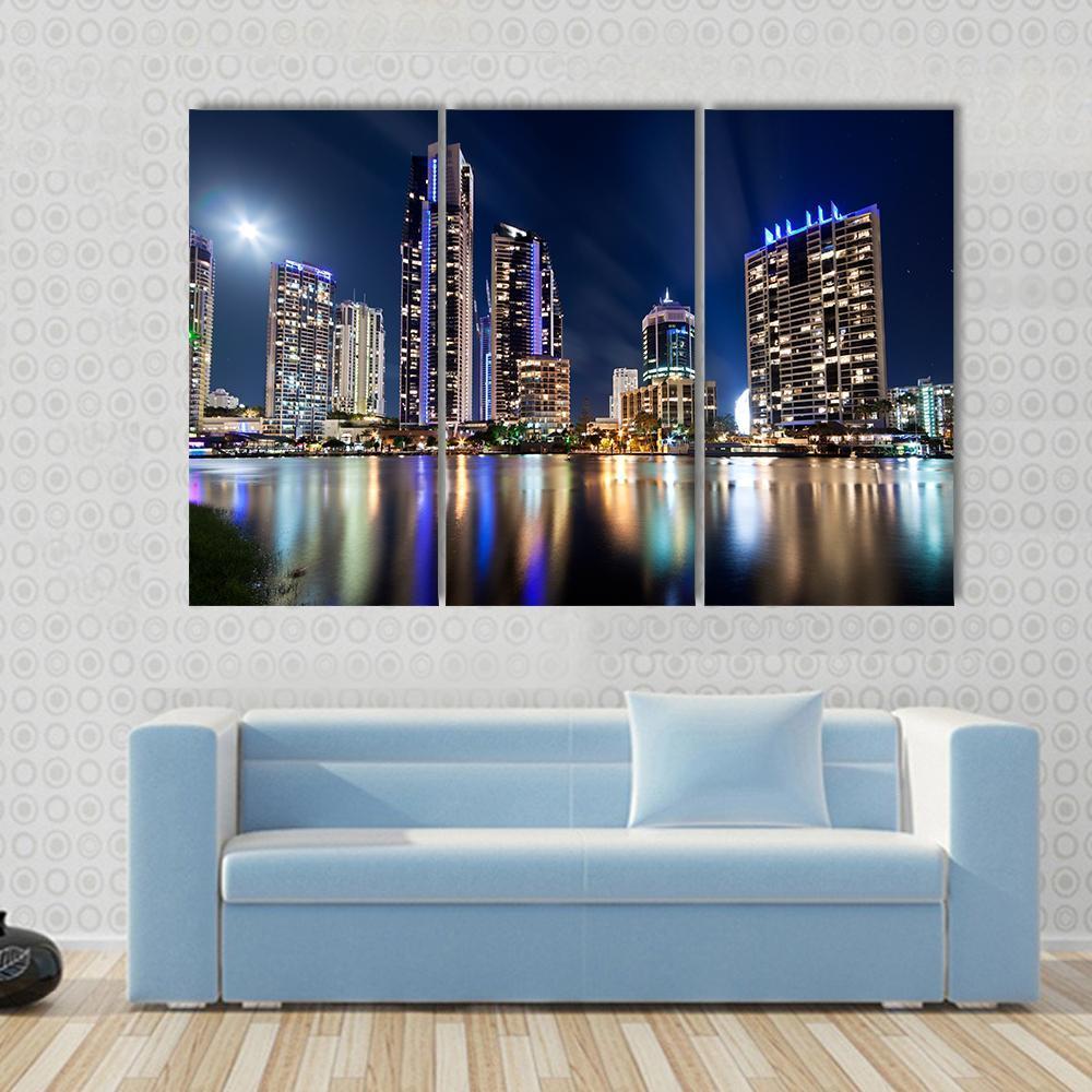Queensland City At Night Australia Canvas Wall Art-3 Horizontal-Gallery Wrap-37" x 24"-Tiaracle