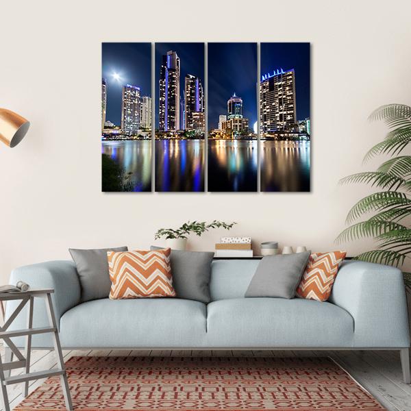 Queensland City At Night Australia Canvas Wall Art-4 Horizontal-Gallery Wrap-34" x 24"-Tiaracle