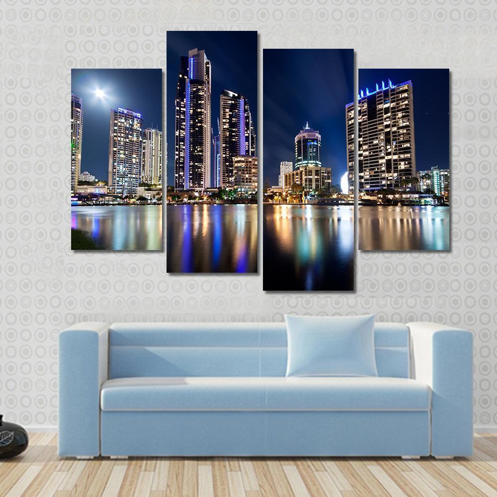 Queensland City At Night Australia Canvas Wall Art-4 Pop-Gallery Wrap-50" x 32"-Tiaracle
