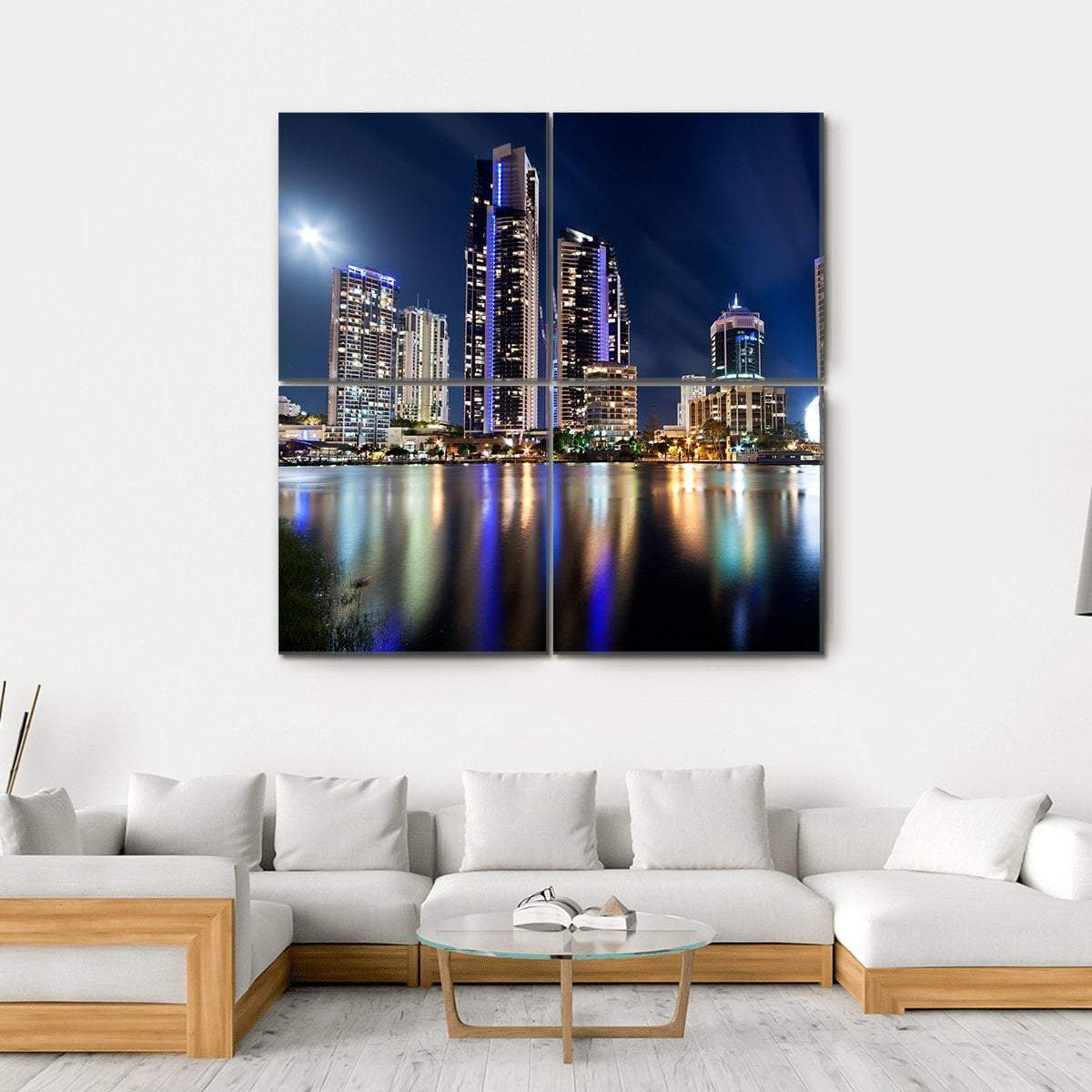 Queensland City At Night Australia Canvas Wall Art-4 Square-Gallery Wrap-17" x 17"-Tiaracle