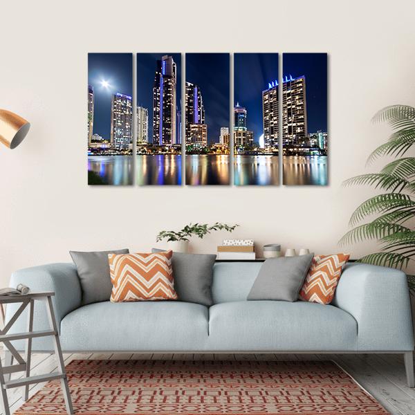 Queensland City At Night Australia Canvas Wall Art-5 Horizontal-Gallery Wrap-22" x 12"-Tiaracle