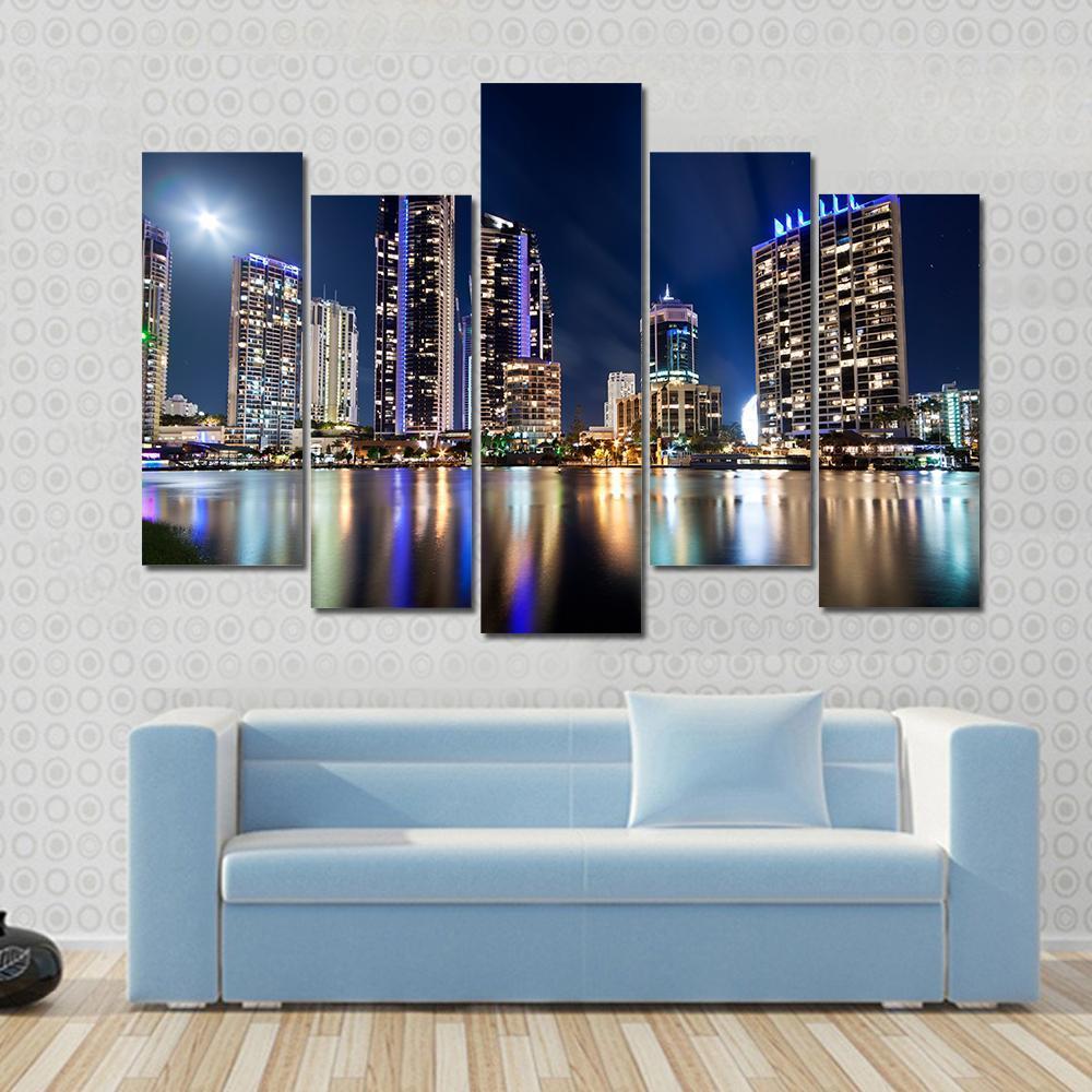 Queensland City At Night Australia Canvas Wall Art-5 Pop-Gallery Wrap-47" x 32"-Tiaracle