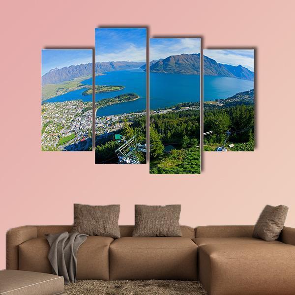 Queenstown And Lake Wakatipu Canvas Wall Art-4 Pop-Gallery Wrap-50" x 32"-Tiaracle