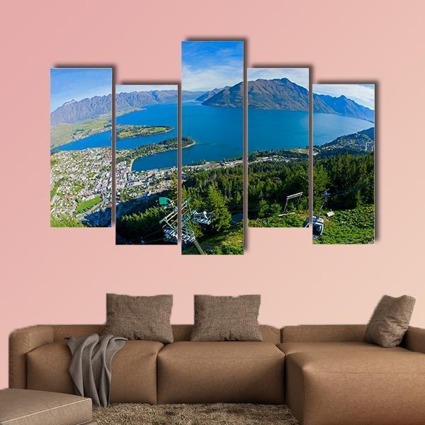 Queenstown And Lake Wakatipu Canvas Wall Art-5 Pop-Gallery Wrap-47" x 32"-Tiaracle