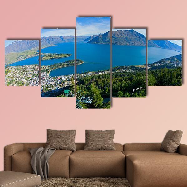 Queenstown And Lake Wakatipu Canvas Wall Art-5 Star-Gallery Wrap-62" x 32"-Tiaracle