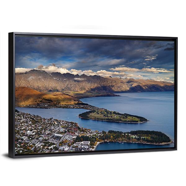 Queenstown And Wakatipu Lake With Mountains Canvas Wall Art-3 Horizontal-Gallery Wrap-25" x 16"-Tiaracle