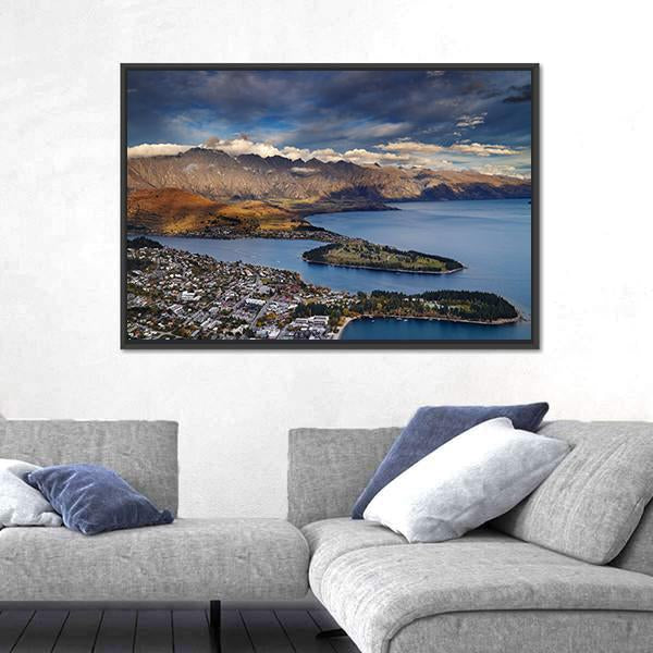 Queenstown And Wakatipu Lake With Mountains Canvas Wall Art-3 Horizontal-Gallery Wrap-25" x 16"-Tiaracle