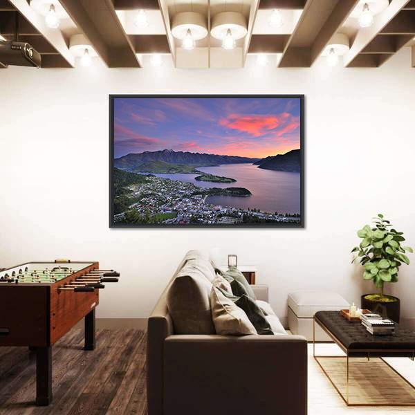 Queenstown At Dusk Canvas Wall Art-5 Horizontal-Gallery Wrap-22" x 12"-Tiaracle