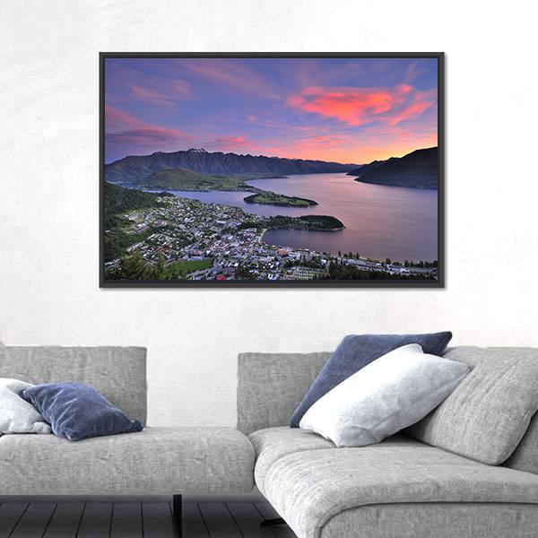 Queenstown At Dusk Canvas Wall Art-3 Horizontal-Gallery Wrap-25" x 16"-Tiaracle